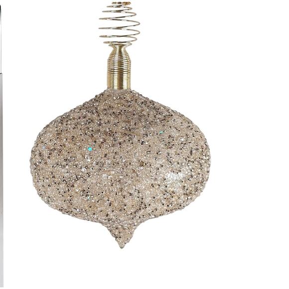 Beaded Onion Shape Christmas Ornament Gold Silver 5x4.5" Holiday Decor Christmas - Picture 10 of 16